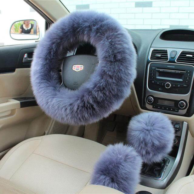 Close-up of the soft artificial plush material on the wheel cover