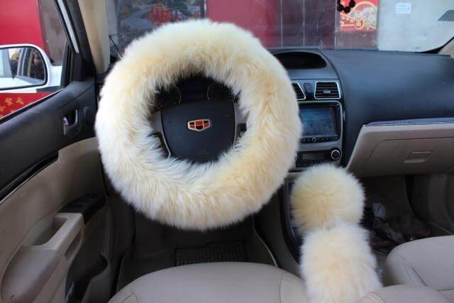 Black version of the plush car interior accessory set