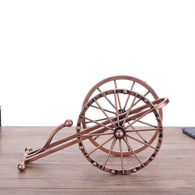 Side profile of the antique cannon wine holder, showing its dimensions