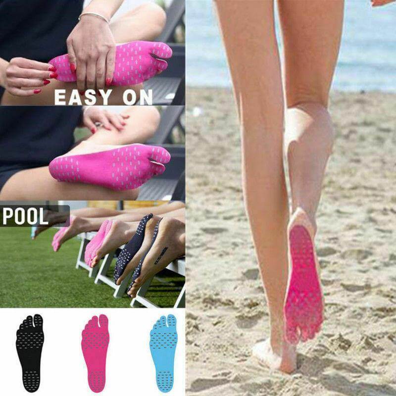 Adhesive foot pads applied to feet for barefoot protection