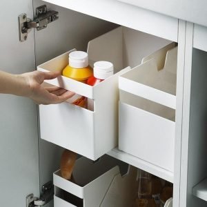 Modular storage boxes for kitchen drawers, spices, and utensils