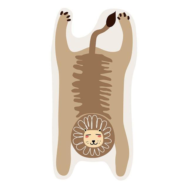 The durable non-slip backing on the colorful animal rug for safety