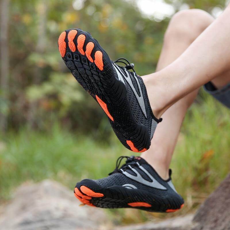 A pair of black Anti-Skid Five Toe Minimalist Training Shoes on a white background