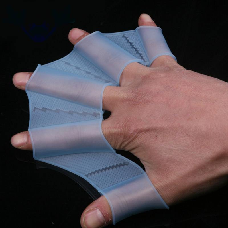 Close-up of the flexible silicone material of the swimming gloves