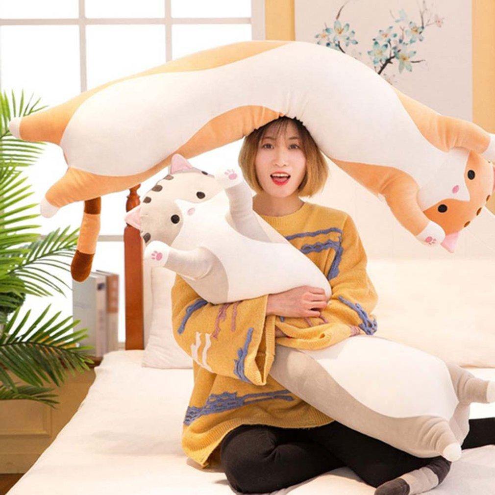 Unique Cute Cat Soft Long Cat Plush Pillow gift idea on a bed