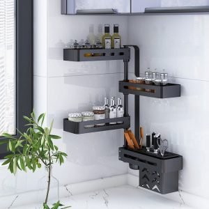 Rotating multi-layer punch-free kitchen spice and general storage rack