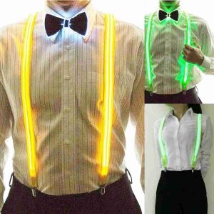 Bright blue LED illuminated clip-on suspenders