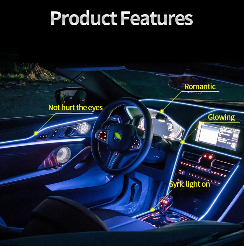 Close-up of the easy installation of the car atmosphere light