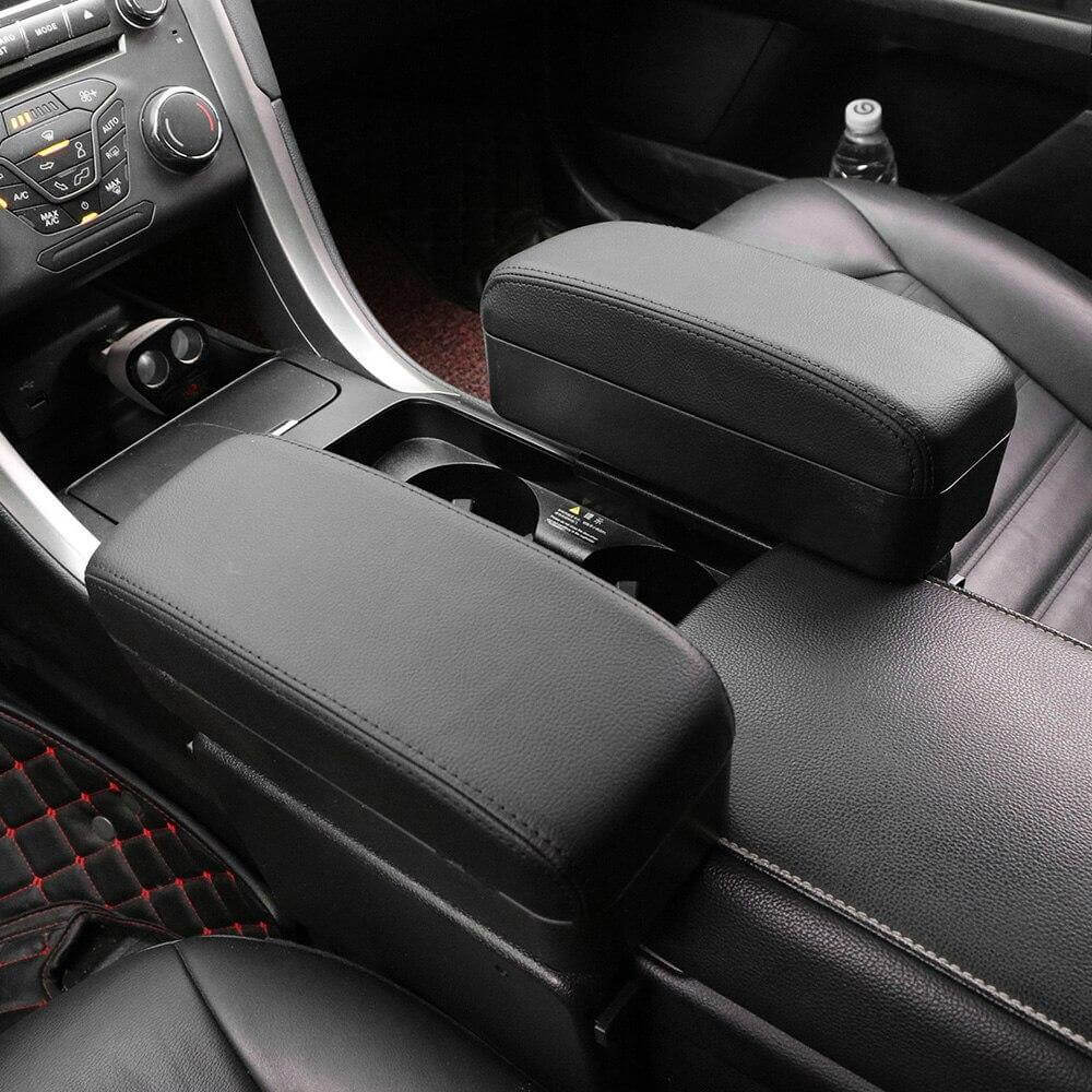 Brown leather car armrest organizer perfect gift for commuters