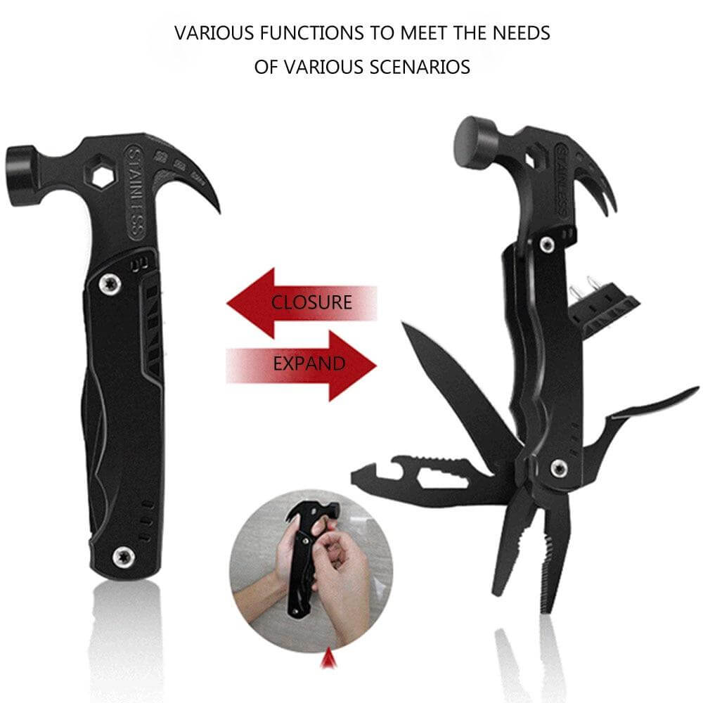 Detailed view of the multitool's hammer and pliers