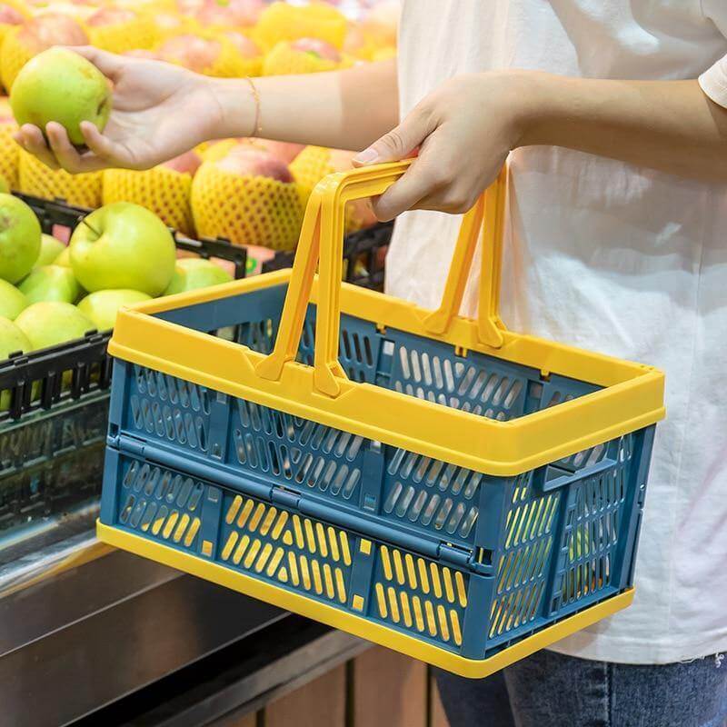 Foldable Easy Shopping Folding Basket in a vibrant yellow color