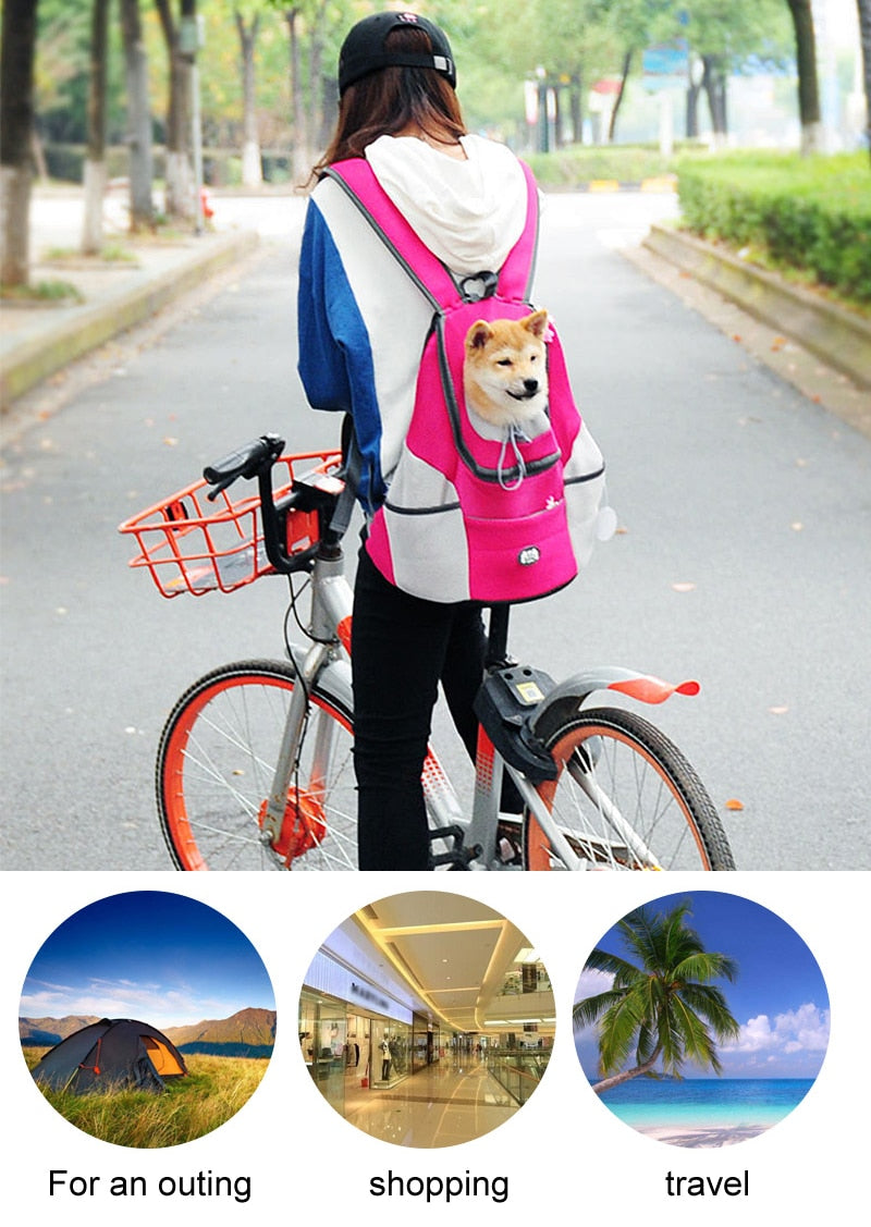 Size chart for the portable pet carrier backpack with measurements.