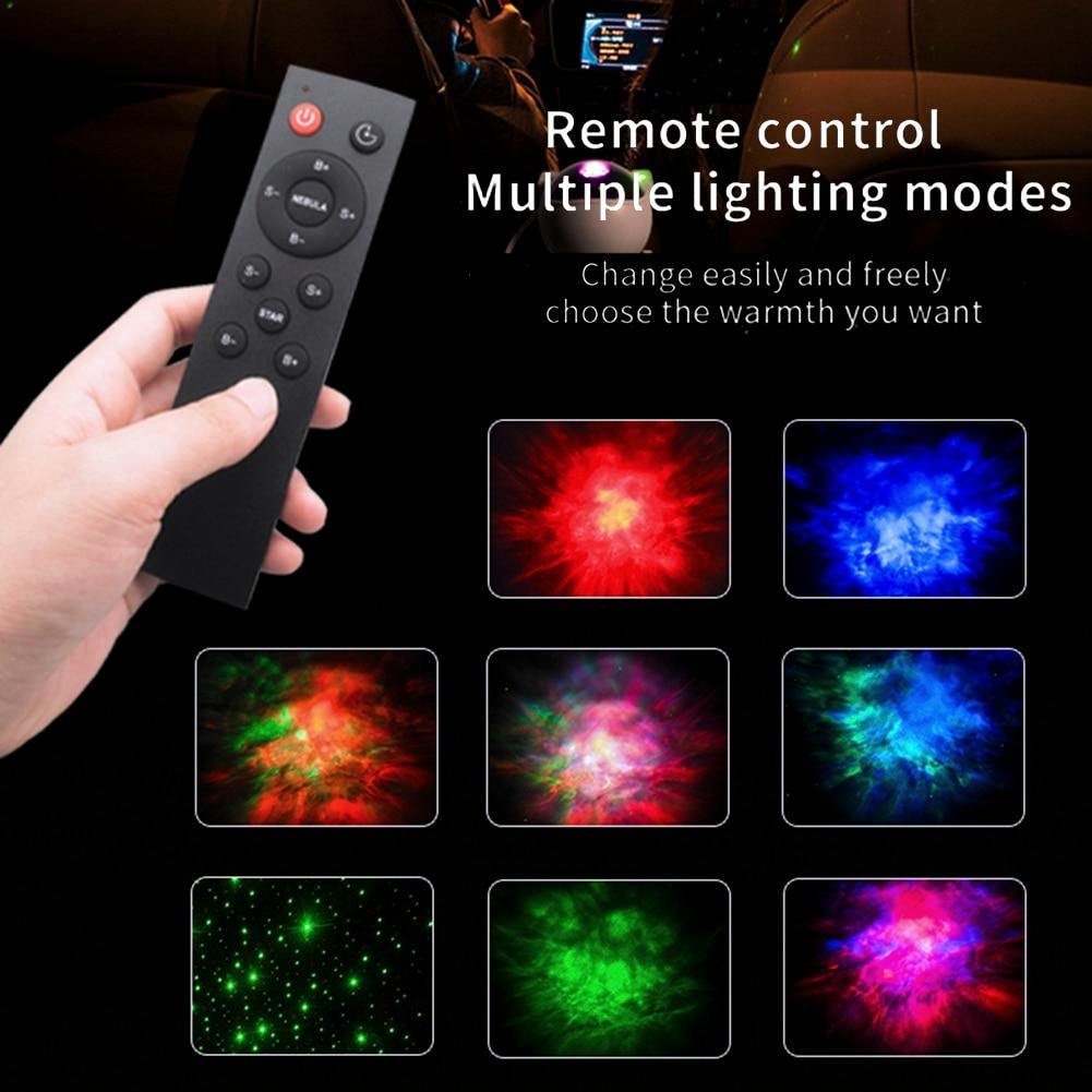 The Galaxy Astronaut Projector in a dark room creating a vibrant nebula effect