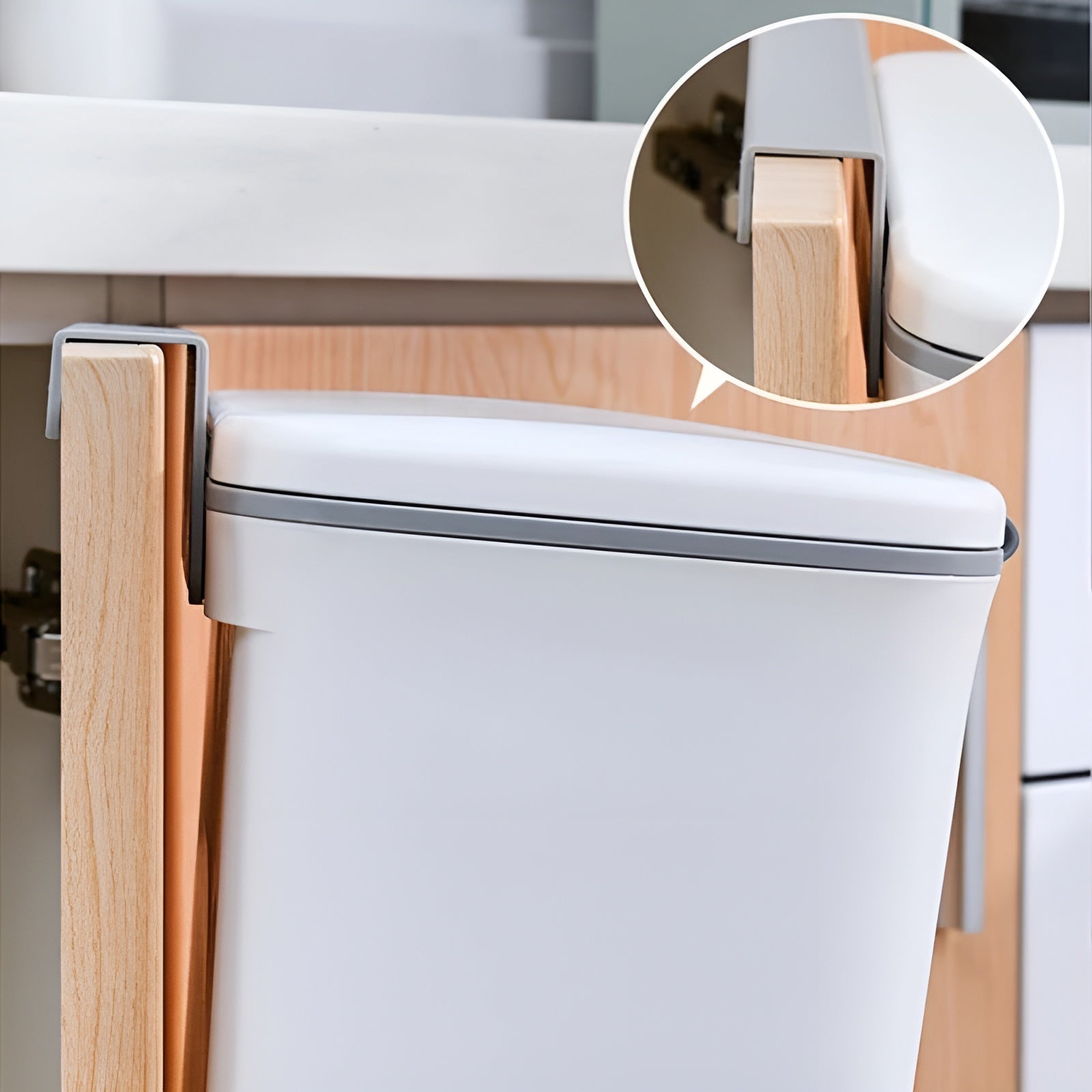 Diagram showing the dual lid opening mechanism of the trash can