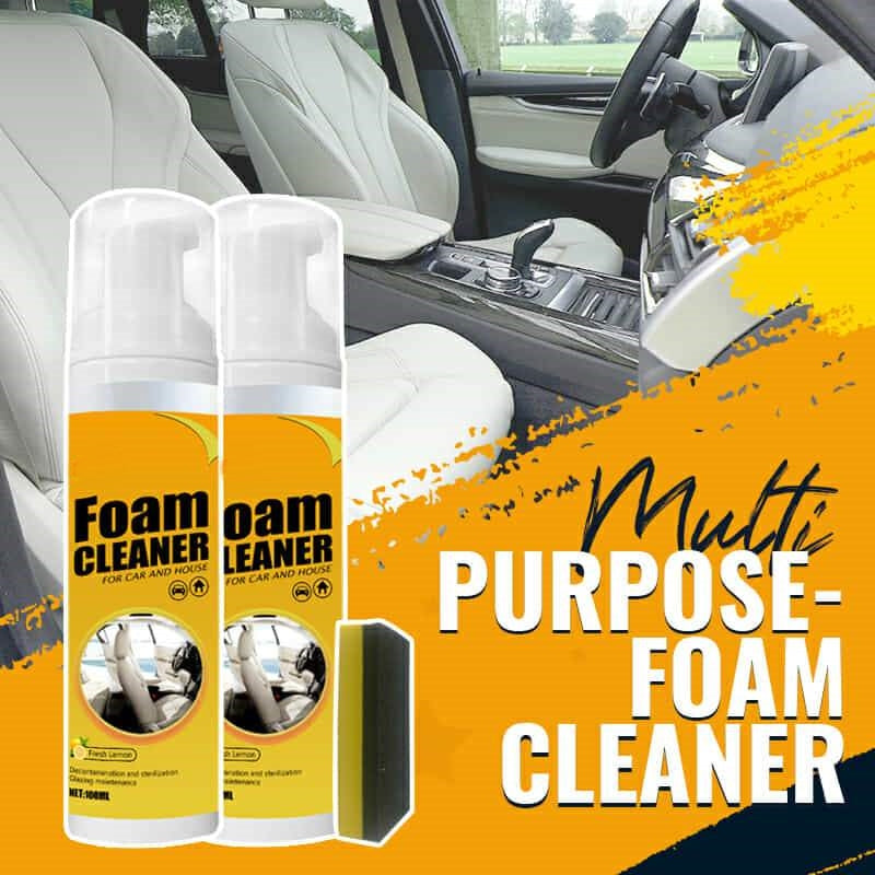 Demonstrating the easy spray and wipe feature of the foam cleaner