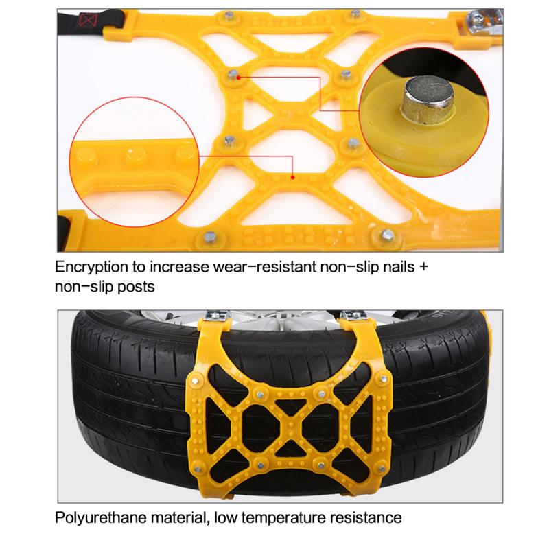Close-up view of the durable steel nails on the tire chain
