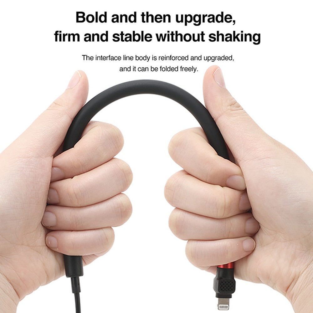 Lazy charging cable bent to hold a smartphone upright for hands-free viewing