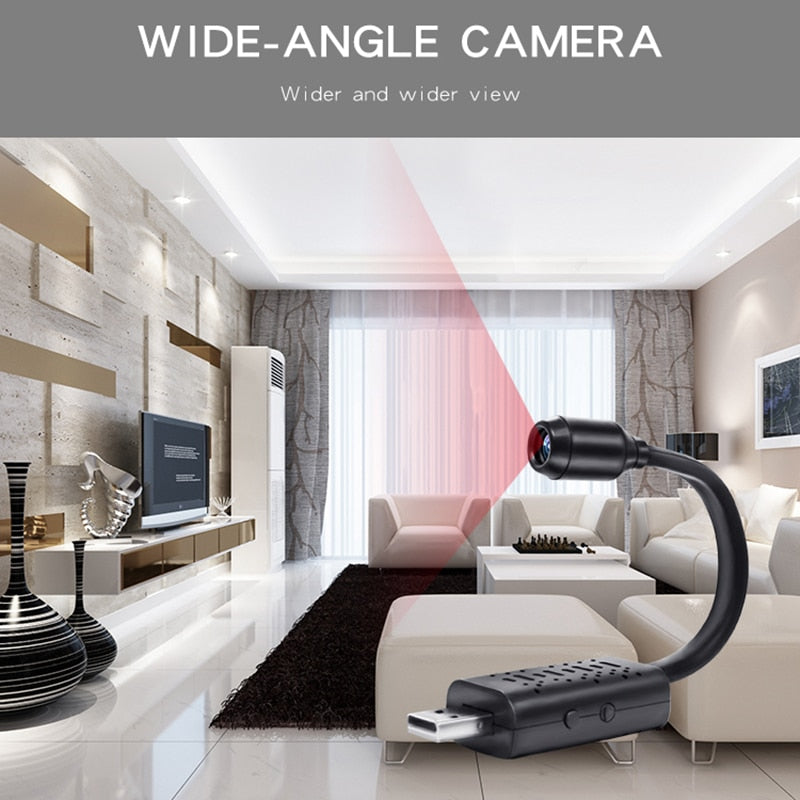 Wifi Mini HD Smart Surveillance Camera plugged into a wall adapter