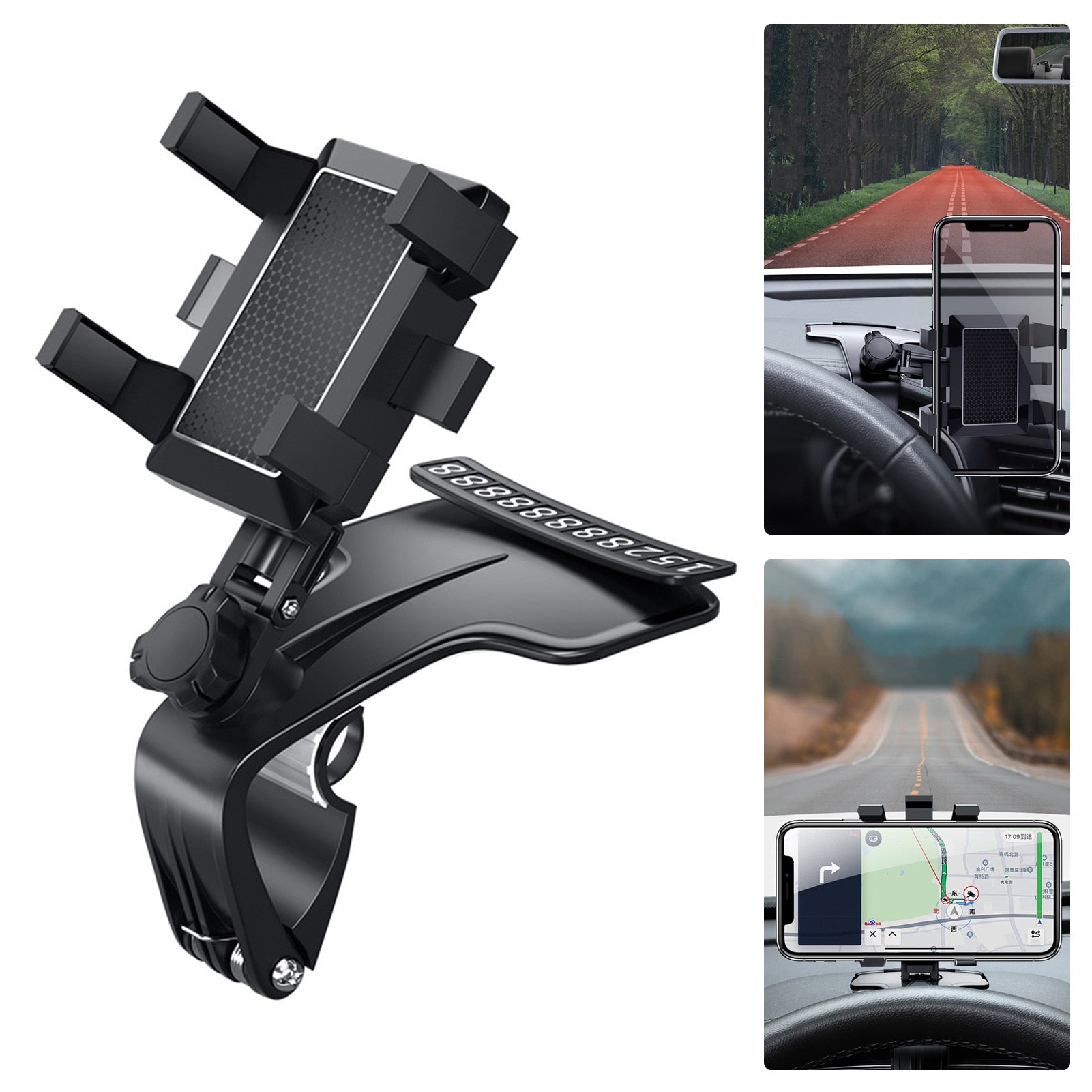 Versatile phone holder clipped to a sun visor