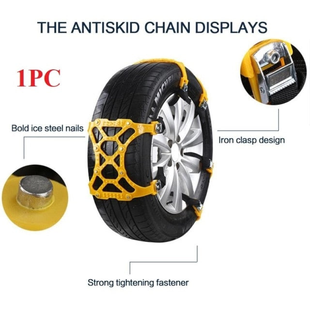 Easy installation of the snow chain on a car tire