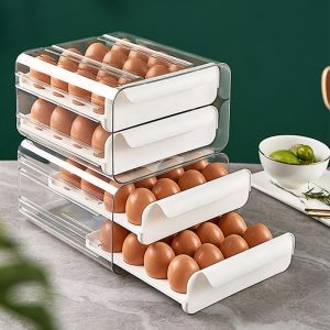 Double-layer stackable egg storage container for refrigerator