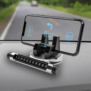 Unique car phone holder with a 360-degree rotating and illuminated number display, adding a futuristic touch.