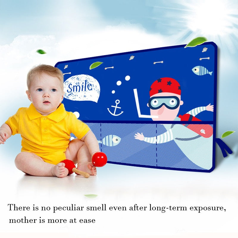 Universal car sunshade protecting a child from direct sun in the backseat