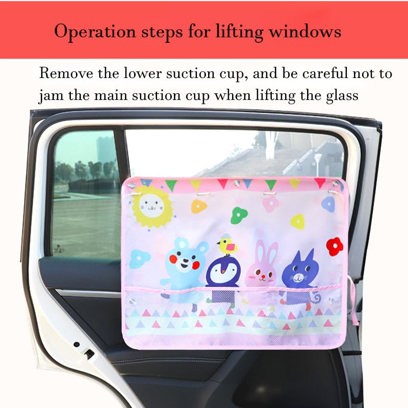 Close-up of the easy-to-install suction cup on the sunshade for a family car