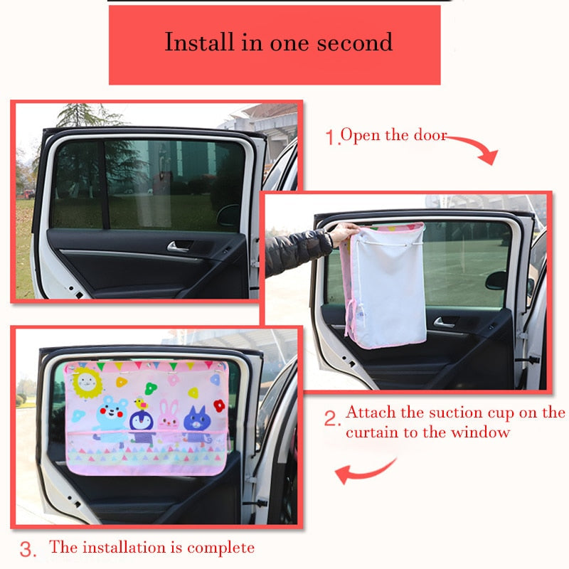 Foldable and retractable car kids sunshade being stored neatly