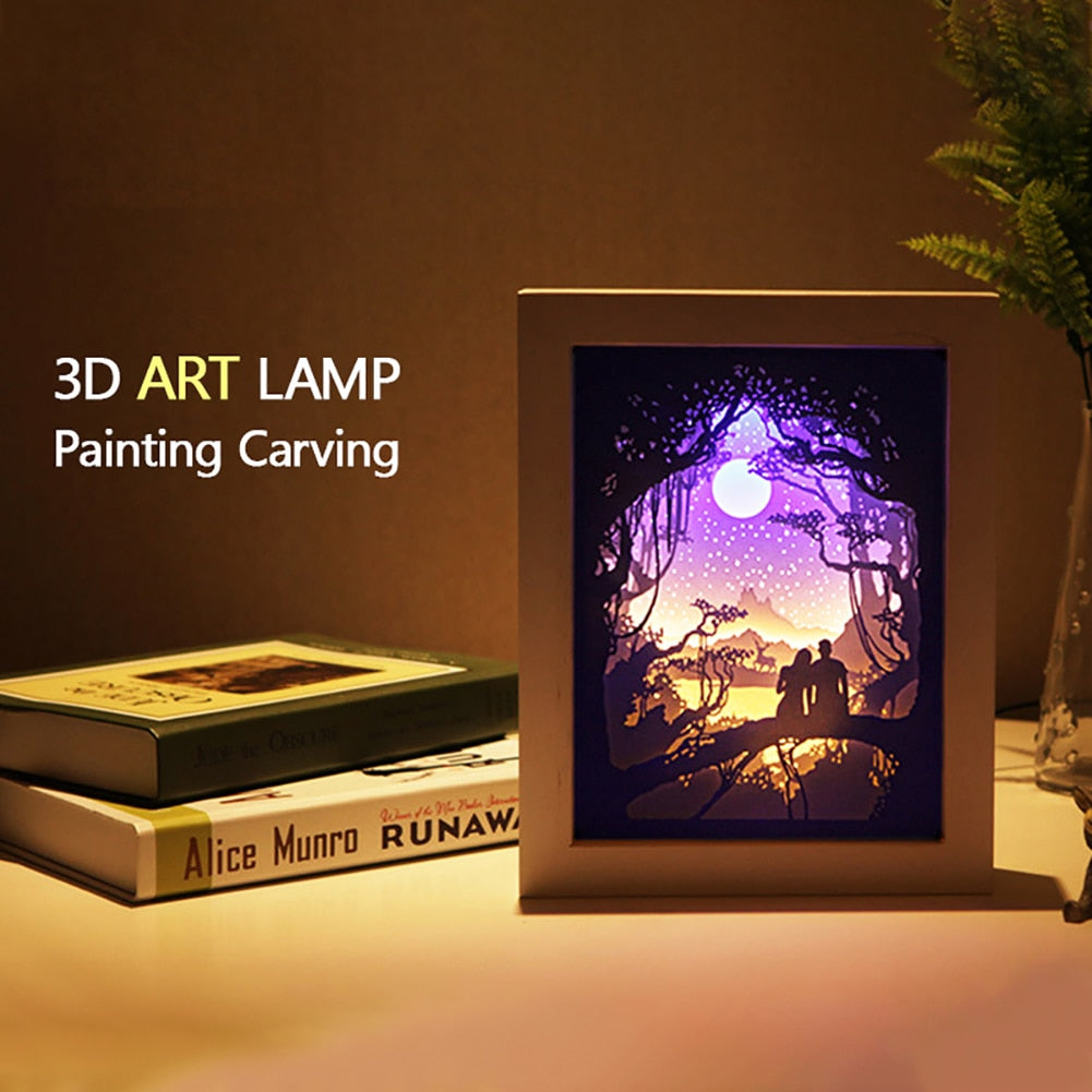 Detailed view of the paper-carved layers in the LED night lamp gift