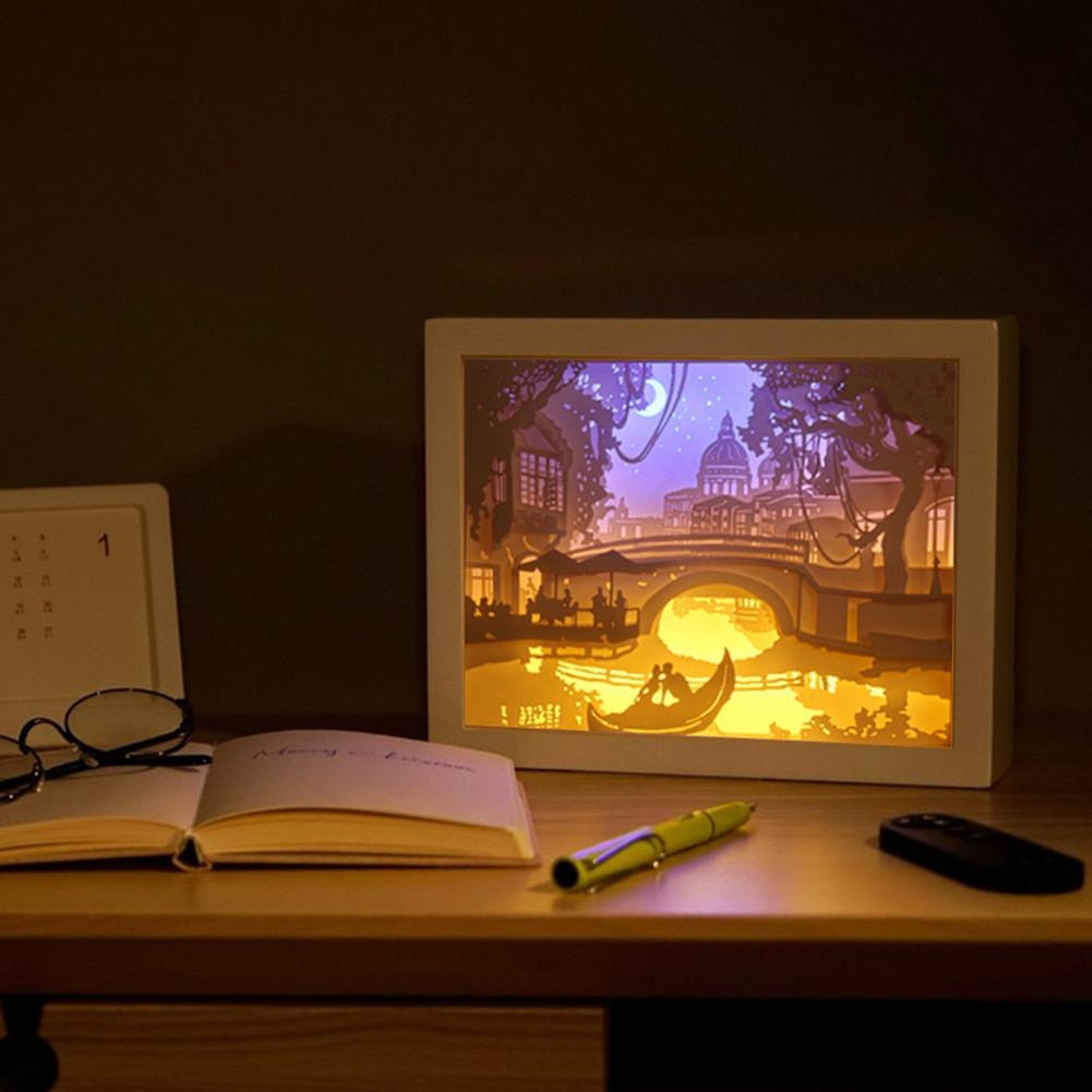Creative 3D Paper Box LED Night Lamp displaying a romantic scene of a couple