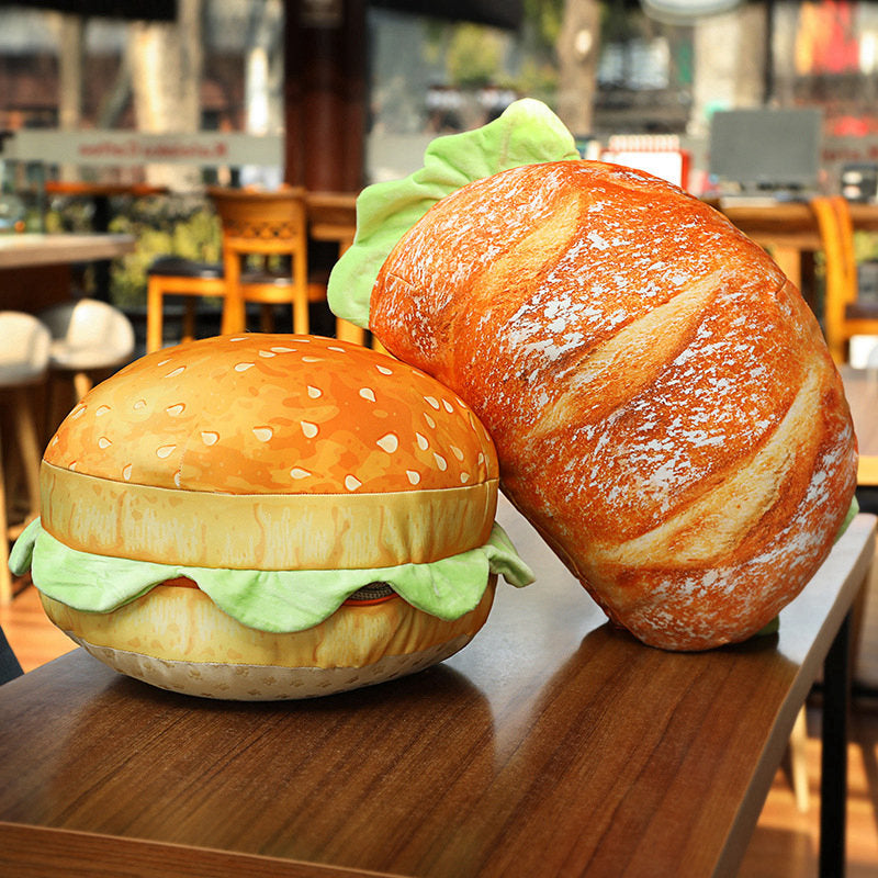 Close-up of the soft fabric and layers of the hamburger pillow