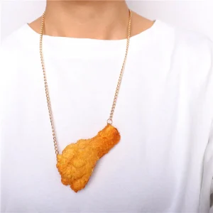 Humorous fried chicken nugget resin necklace