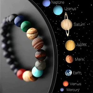 Bracelet with colorful natural stone beads representing the solar system planets