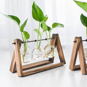 Ornamental Wooden Vase with Wooden Tray