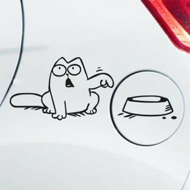 Example of the Hungry Cat decal on a silver car
