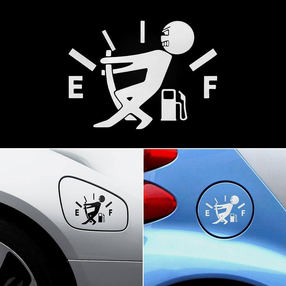 Funny Fuel Man Car Sticker on a car's fuel door