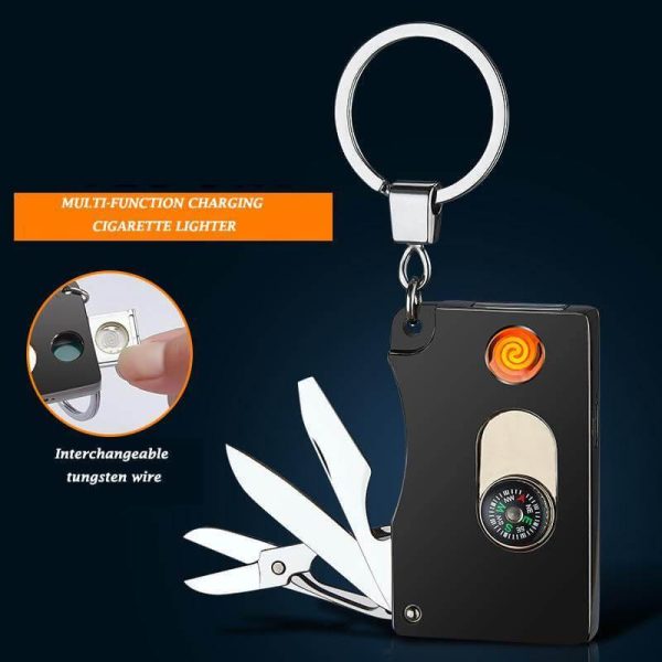Versatile multi-function lighter with flameless windproof ignition and a built-in flashlight
