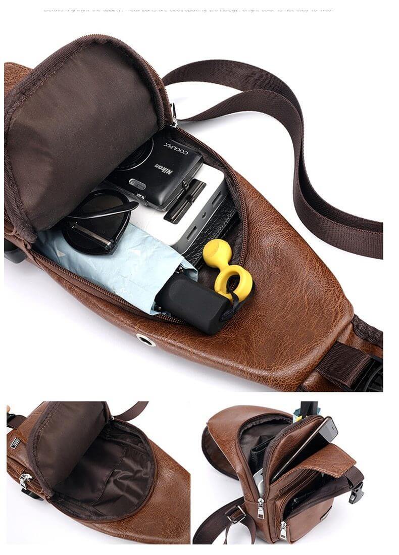 Dark brown leather version of the Men Crossbody Bag