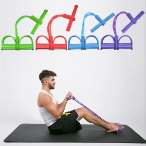 Multifunctional elastic resistance band with foot pedals