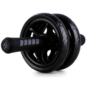 Close-up of a compact, silent ab roller with dual wheels
