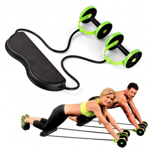 A sturdy double wheel ab roller on a dark background