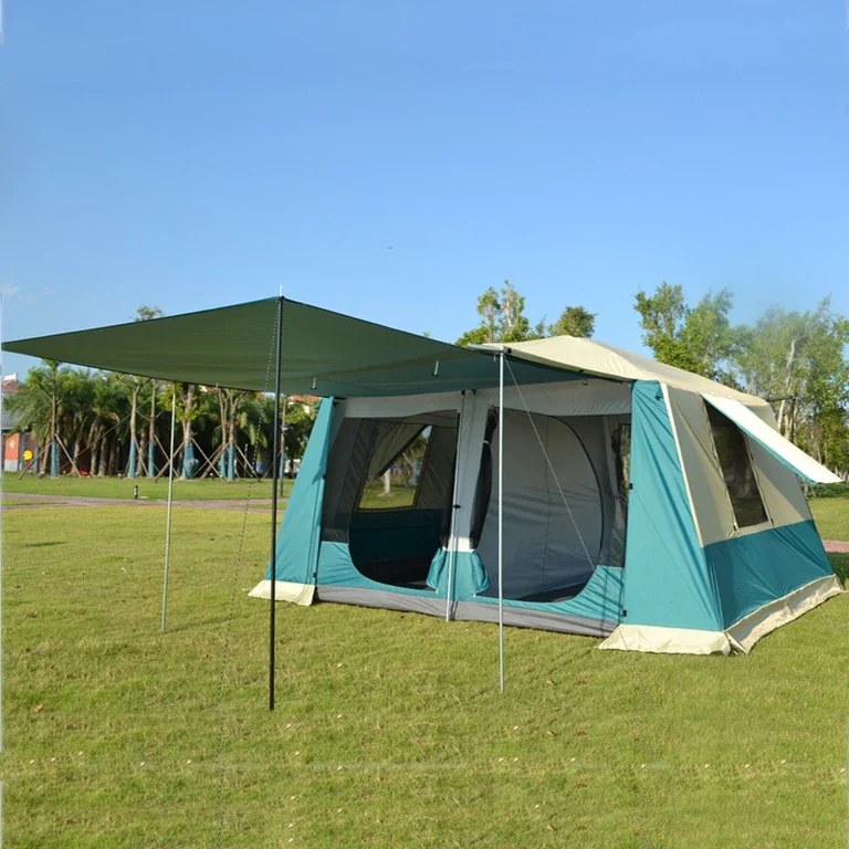Massive dual-layer gazebo tent, suitable for 8-12 people, designed for large group camping or outdoor events.