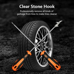 Automotive tire debris cleaning tool for removing stones and rocks