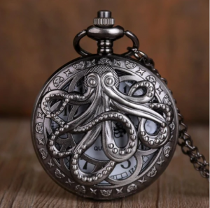Steampunk-inspired Antique Octopus Pocket Necklace Watch in a gift box
