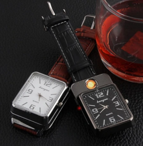 Military style watch with integrated USB rechargeable lighter