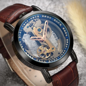 Crystal Mechanical See-through Leather Timepiece