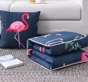 Cartoon pillow blanket in a cheerful room setting