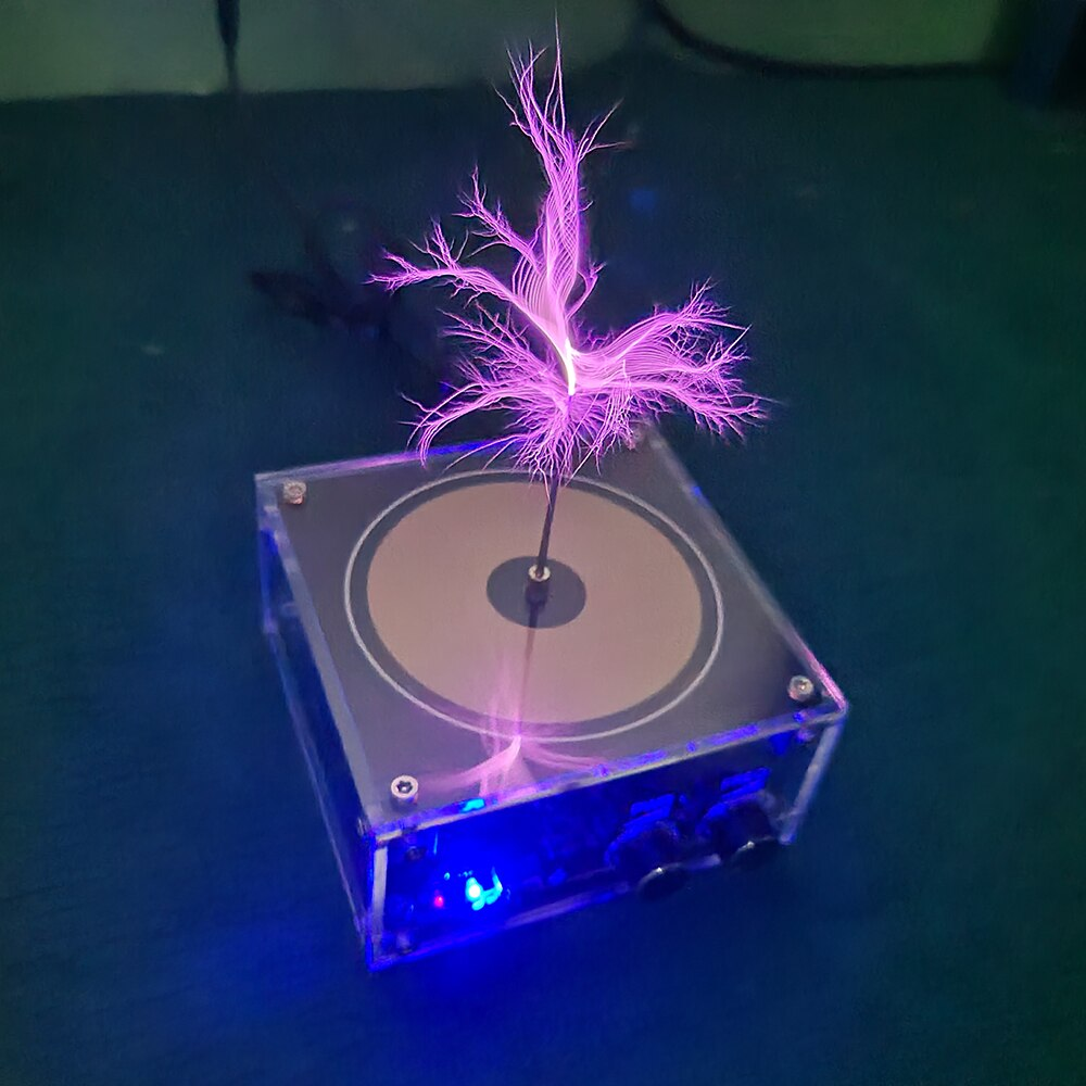 Demonstration of the Tesla Coil Speaker's lightning safely touching a finger