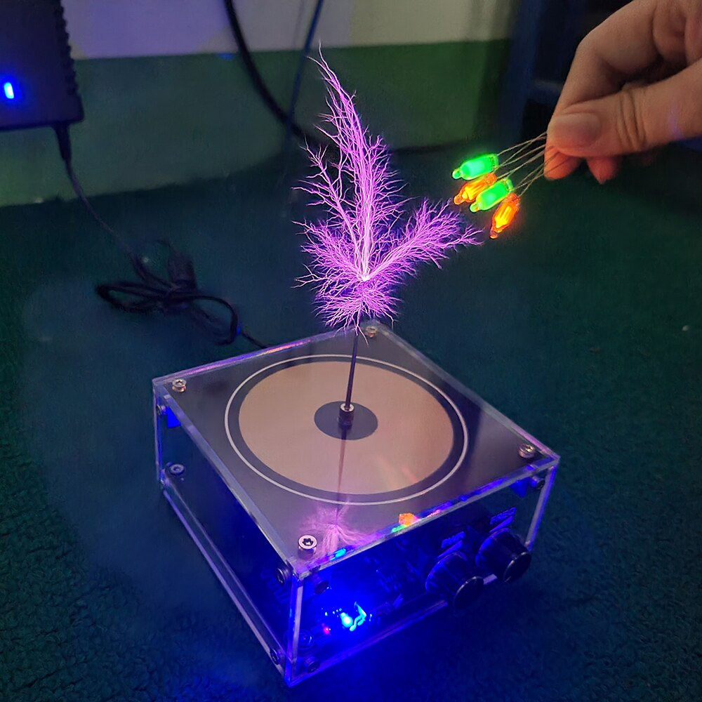 Unique gift idea the Wireless Tesla Coil High-Frequency Lighting Speaker in a living room